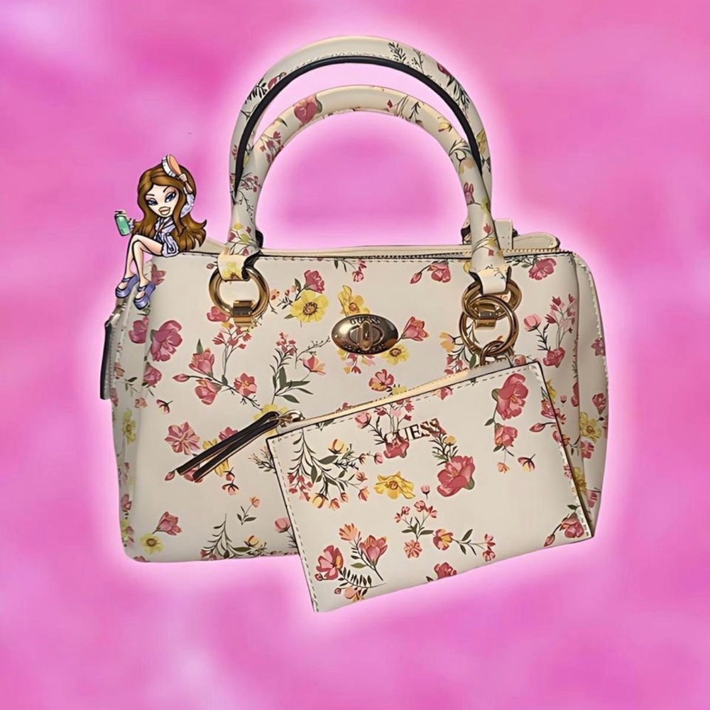 Guess Floral Cream Satchel Bag Set